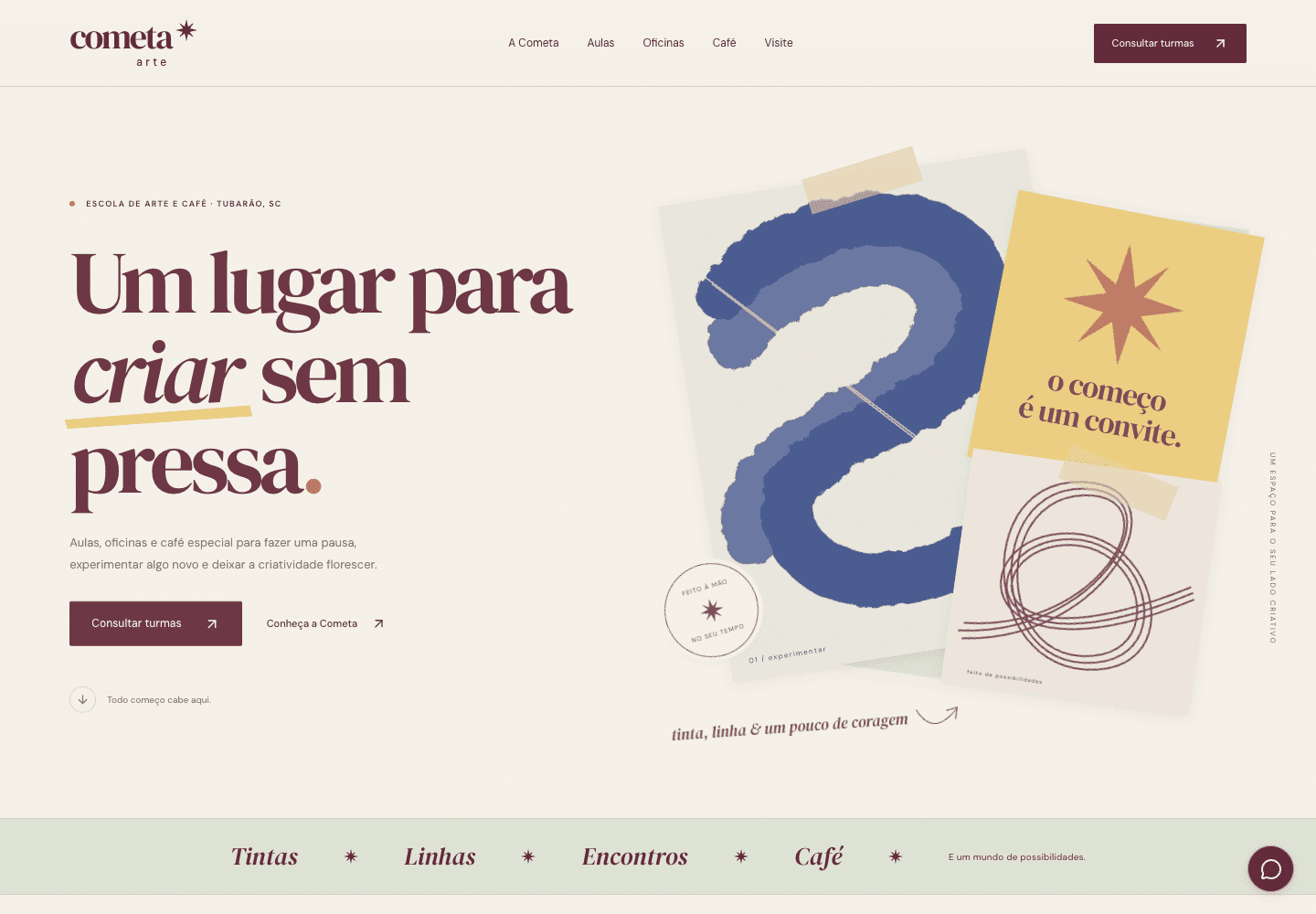Página inicial do site Cometa Arte